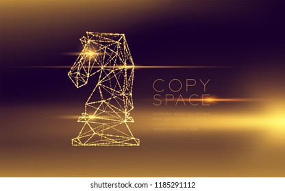 Chess Knight wireframe polygon futuristic bokeh light frame structure and lens flare, Business strategy concept design illustration isolated on dark gradient background with copy space