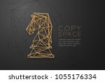 Chess Knight wireframe Polygon golden frame structure, Business strategy concept design illustration isolated on black gradient background with copy space, vector eps 10