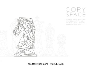 Chess Knight wireframe Polygon silver frame structure, Business strategy concept design illustration isolated on black gradient background with copy space, vector eps 10