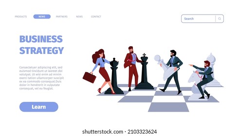Chess landing. Perfect tactic for team conversation successful business concept people collaboration garish vector web page templates with place for personal text