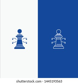 Chess, Laptop, Strategy, Game Line and Glyph Solid icon Blue banner Line and Glyph Solid icon Blue banner