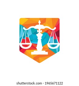 Chess law vector logo design template. Chess king and scale icon design.
