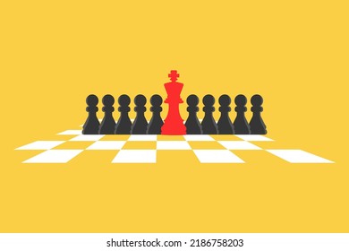 Chess leadership concept with red and black chess isolated in yellow background