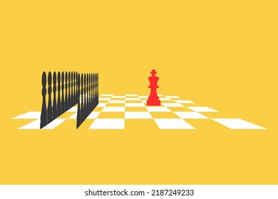 Chess leadership concept with red and black chess isolated in yellow background. 2
