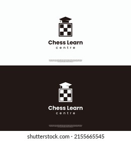 chess learning logo, chessboard combine with graduation hat logo concept