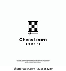 chess learning logo, chessboard combine with book logo concept