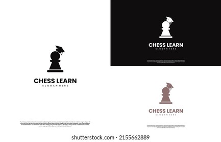 Chess Learning Logo, Pawn With Graduation Hat Logo Concept