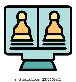 Chess lesson icon outline vector. Online game. Computer bet color flat