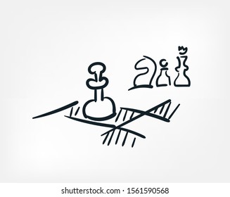 chess line art doodle vector symbol sign concept  set