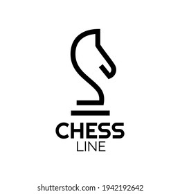 chess line black knight horse pawn logo concept design illustration