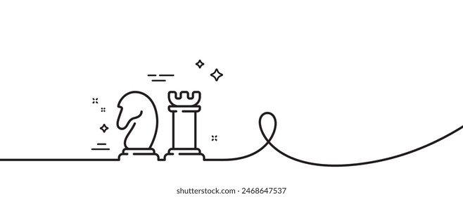 Chess line icon. Continuous one line with curl. Business strategy sign. Tactic board game symbol. Chess single outline ribbon. Loop curve pattern. Vector