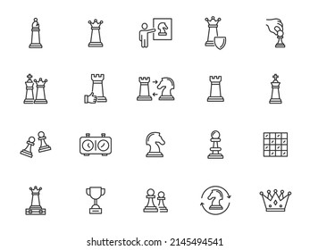 Chess line icon piece pawn competition game. Chess strategy business tactics challenge vector concept