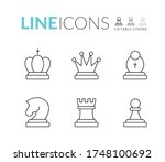 Chess line icon set. Included icon king, queen, bishop, knight, rook, pawn. Chess outline pictogram. Editable Stroke. Set of strategy icons in line style Vector symbols, isolated on a white background