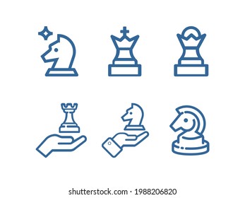 Chess line icon set. Strategy