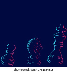 Chess line pop art potrait logo colorful design with dark background. Abstract vector illustration. Isolated black background for t-shirt, poster, clothing, merch, apparel, badge design