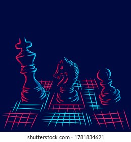 Chess line pop art potrait logo colorful design with dark background. Abstract vector illustration. Isolated black background for t-shirt, poster, clothing, merch, apparel, badge design