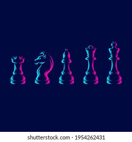 Chess line pop art potrait logo colorful design with dark background. Abstract vector illustration. Isolated black background for t-shirt, poster, clothing, merch, apparel, badge design