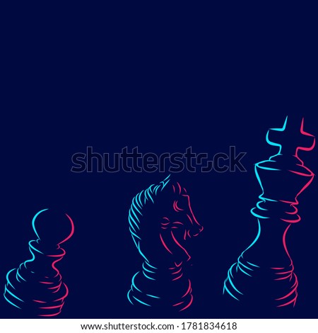 Chess line pop art potrait logo colorful design with dark background. Abstract vector illustration. Isolated black background for t-shirt, poster, clothing, merch, apparel, badge design