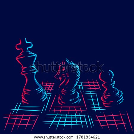 Chess line pop art potrait logo colorful design with dark background. Abstract vector illustration. Isolated black background for t-shirt, poster, clothing, merch, apparel, badge design