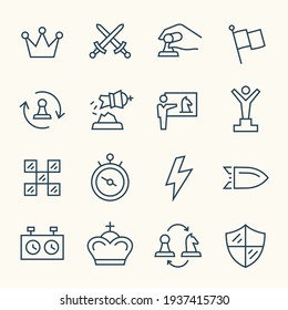 Chess line vector icons. Game, tournament, checkmate, learning, game clock, move, bullet, rapid, blitz and other chess symbols.