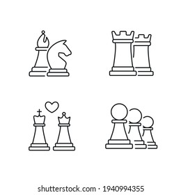 Chess linear icon set. Traditional intellectual board game thin line customizable illustrations. Contour symbols. vector Figure isolated outline drawings. Editable stroke
