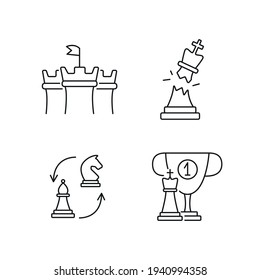 Chess linear icon set. Traditional intellectual board game thin line customizable illustrations. Contour symbols. vector Figure isolated outline drawings. Editable stroke