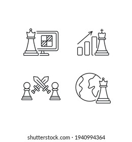 Chess linear icon set. Traditional intellectual board game thin line customizable illustrations. Contour symbols. vector Figure isolated outline drawings. Editable stroke