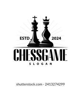 Chess logo design sport game retro vintage chess pieces minimalist black silhouette illustration