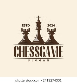 Chess logo design sport game retro vintage chess pieces minimalist black silhouette illustration