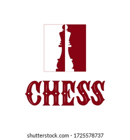 Chess logo with illustration of king on white background. Game sport concept. Vector. Template of web, mobile application, business infographic, card, social media, icon, symbol. Isolated.