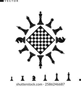 Chess logo. Isolated chess piece on white background. Board game vector