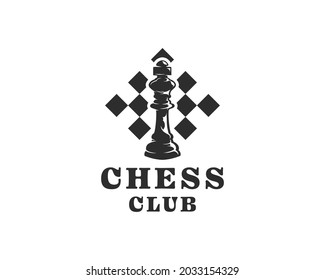 chess logo. the king in chess symbol with a chessboard background. chess championship logo design template