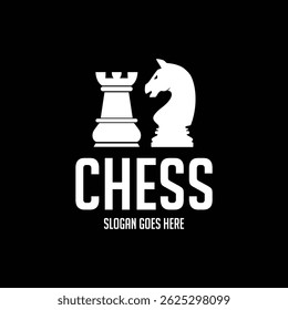 Chess logo with minimalist black background suitable for strategy games, tournaments, clubs or educational platforms. Versatile vector design, easily adaptable for various branding needs.