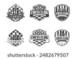 Chess logo set, logo design for championship, tournament, chess club, business card, monochrome vector Illustration