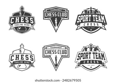 Chess logo set, logo design for championship, tournament, chess club, business card, monochrome vector Illustration