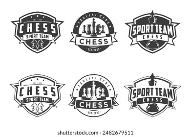 Chess logo set, logo design for championship, tournament, chess club, business card, monochrome vector Illustration