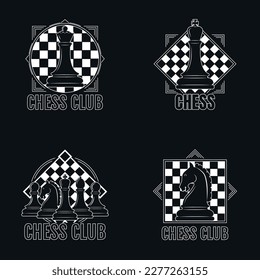Conjunto de logotipos de ajedrez - diseño emblemático sobre un fondo oscuro