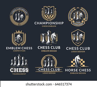Chess logo set - vector illustration, emblem design on a dark background