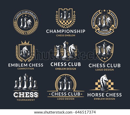 Chess logo set - vector illustration, emblem design on a dark background