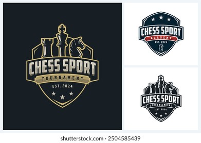 Chess logo sport design template, chess sport emblem vector, chess tournament logo badge design vector illustration