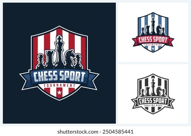 Chess logo sport design template, chess sport emblem vector, chess tournament logo badge design vector illustration