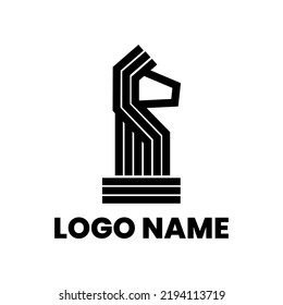 chess logo with striped style horse pawn shape on isolated background