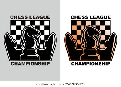 Chess Logo Symbol Silhouette Black and White Gradient Vector Badge