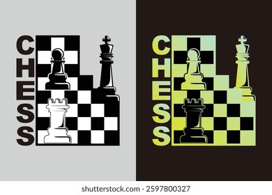 Chess Logo Symbol Silhouette Black and White Gradient Vector Badge