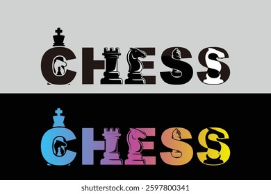 Chess Logo Symbol Silhouette Black and White Gradient Vector Badge
