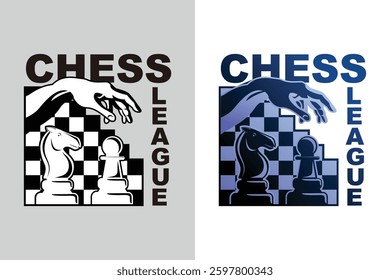 Chess Logo Symbol Silhouette Black and White Gradient Vector Badge