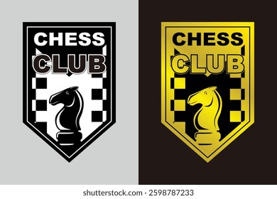 Chess Logo Symbol Silhouette Black and White Gradient Vector Badge