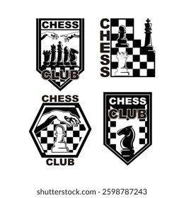 Chess Logo Symbol Silhouette Black and White Vector Badge Set Collection