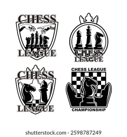 Chess Logo Symbol Silhouette Black and White Vector Badge Set Collection