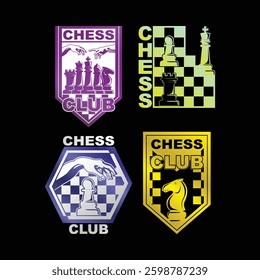 Chess Logo Symbol Silhouette Luxury Gradient Vector Badge Set Collection